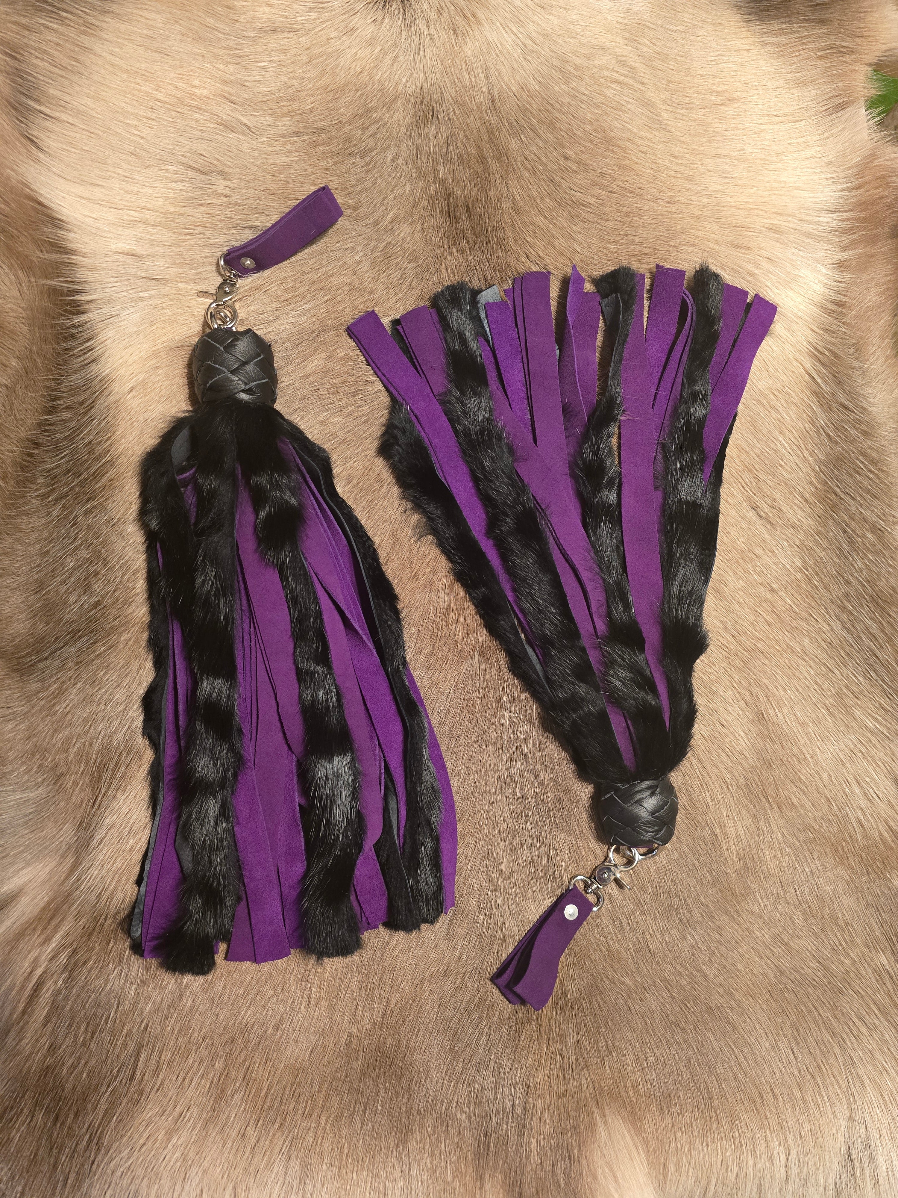 Whisperlash Fur-Laced Finger Flogger with BLACK FUR